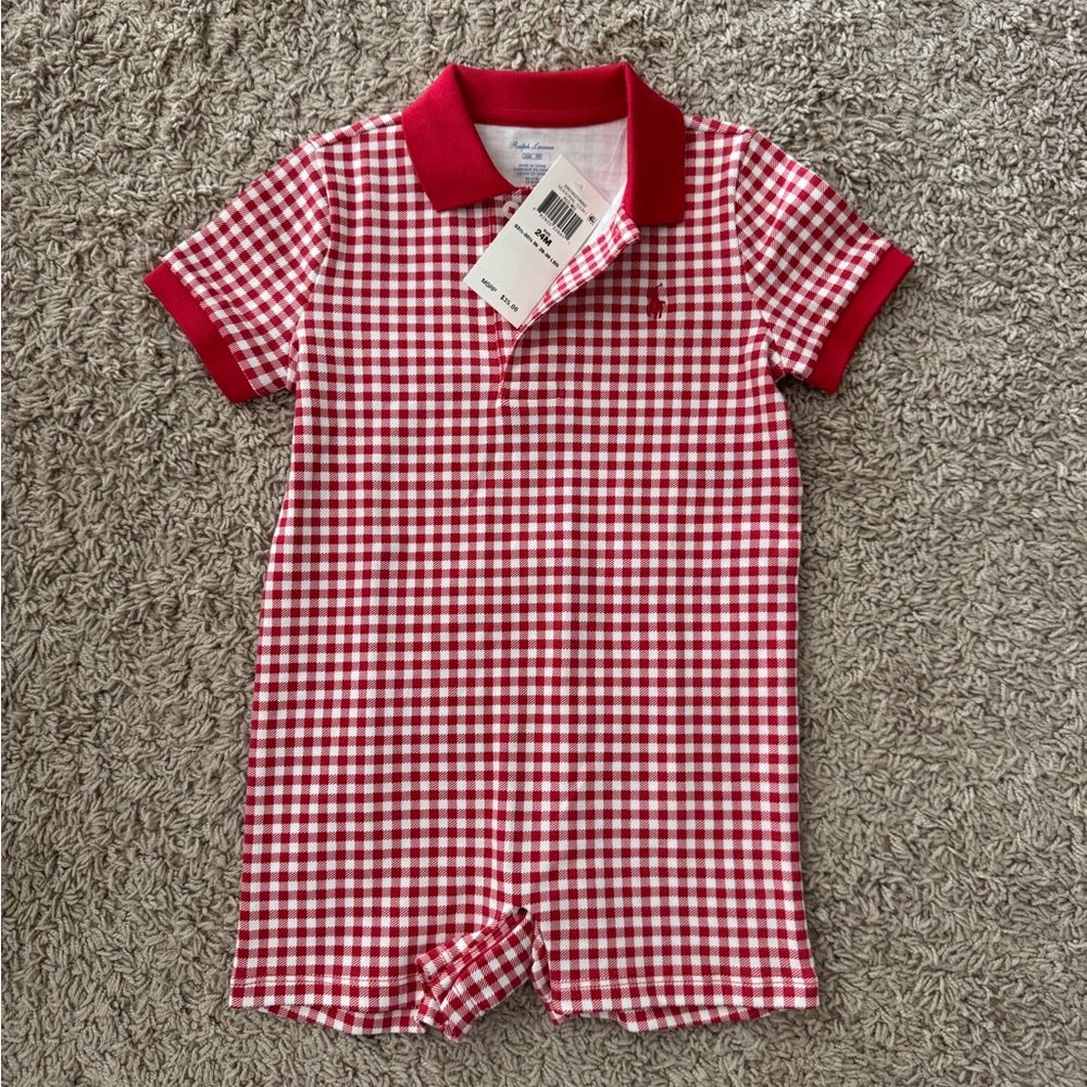 NWT Ralph Lauren Red and White Checkered Polo Romper